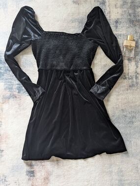 GAP Black Velvet Smocked Mini Dress Size XL